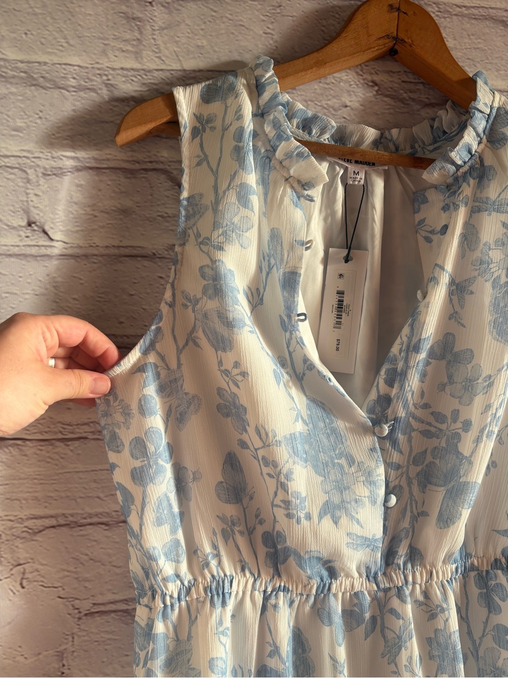 Steve Madden Light Blue & White Floral Ruffle-Neck Mini Dress - Picture 6 of 12